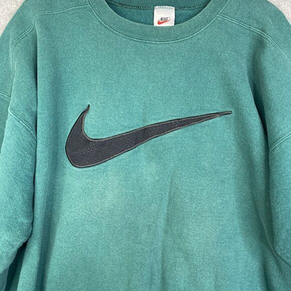 VTG 90s Nike Green Swoosh Big Logo Crewneck Sweatshirt Made in USA XL - Picture 2 of 8